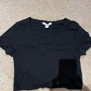 Black V-Neck Cropped Top